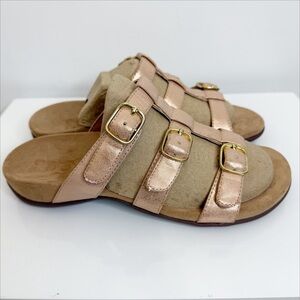 Vionic Misa Rose Gold Metallic Leather Slide Sandal Size 7 Comfort Orthotic